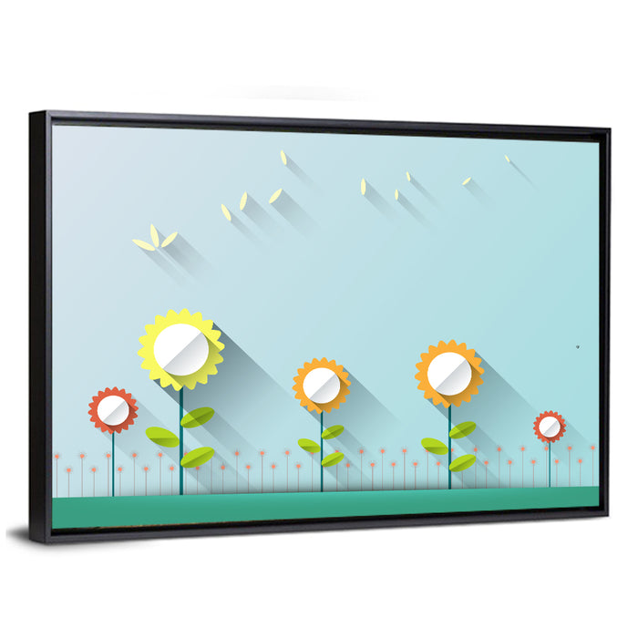 Layered Paper Flowers Illustration Wall Art as a framed canvas