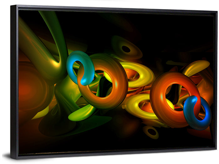 Colorful 3d Geometric Rings Wall Art as a framed canvas