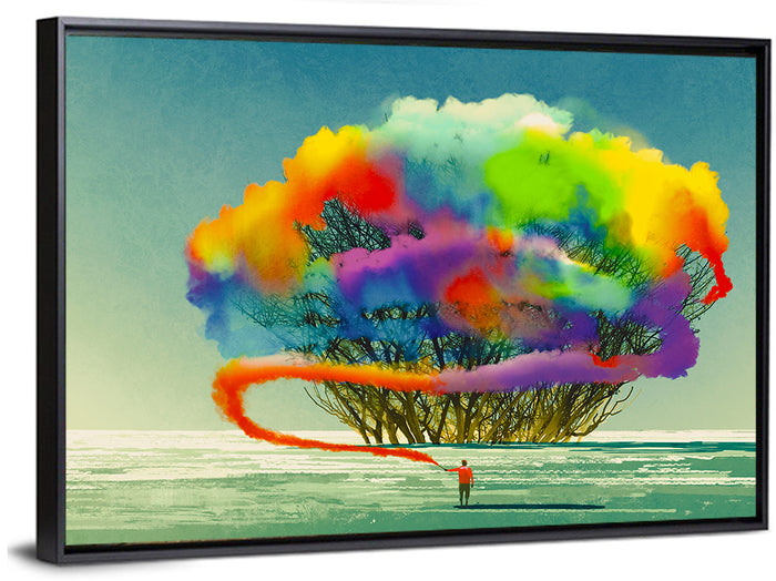 Tree with Smoke Flare Wall Art as a framed canvas