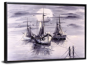 Boats In Sea Painting Wall Art