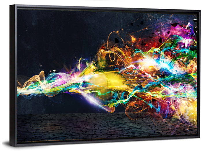 Glowing Energy Ribbons Abstract Wall Art as a framed canvas