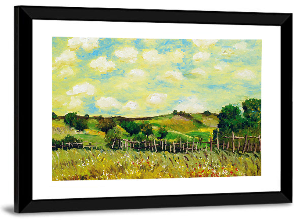 Rustic Farm Village Illustration Wall Art