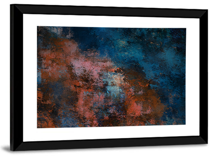 Blue to Rust Color Field Wall Art as a framed print