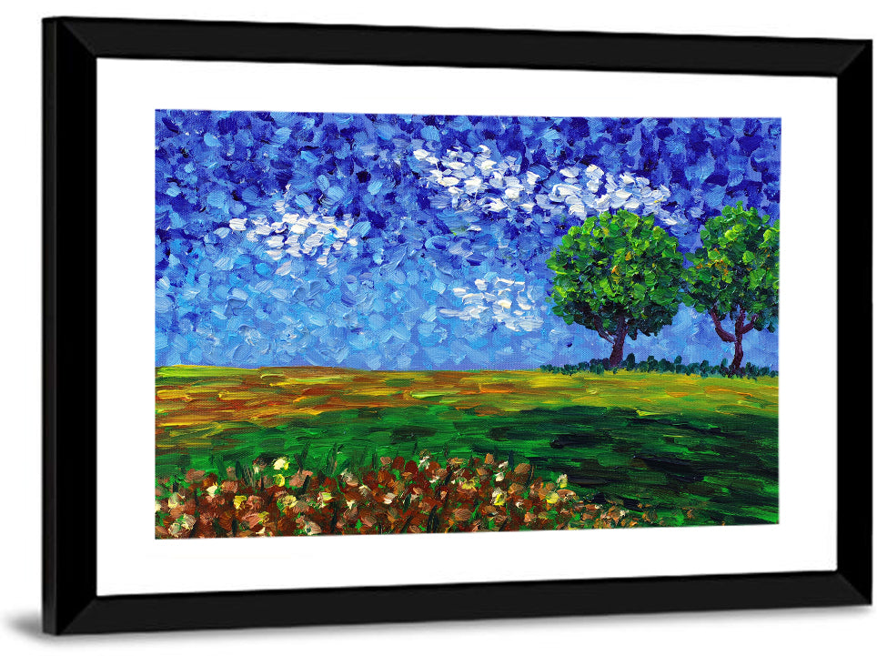 Patchwork Field with Two Trees Wall Art