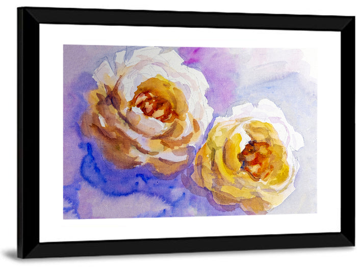 Diagonal Rose Pair Study Wall Art as a framed print