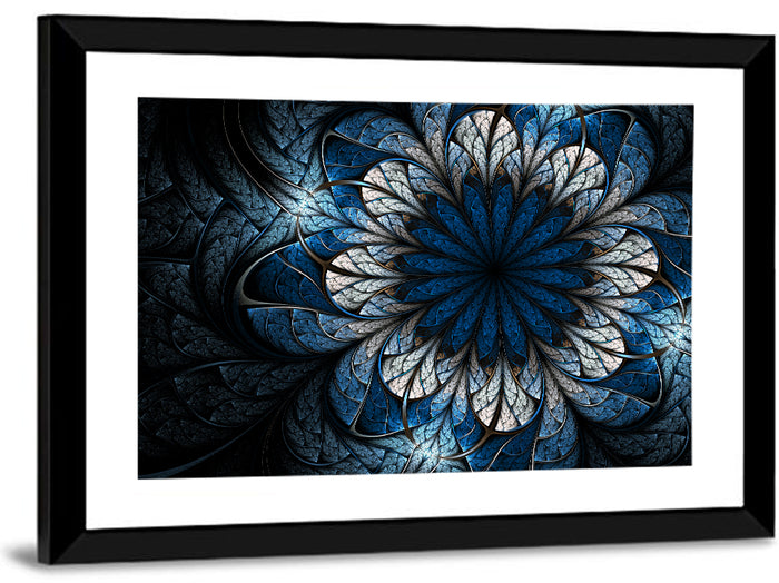 Blue Fractal Flower Wall Art as a framed print