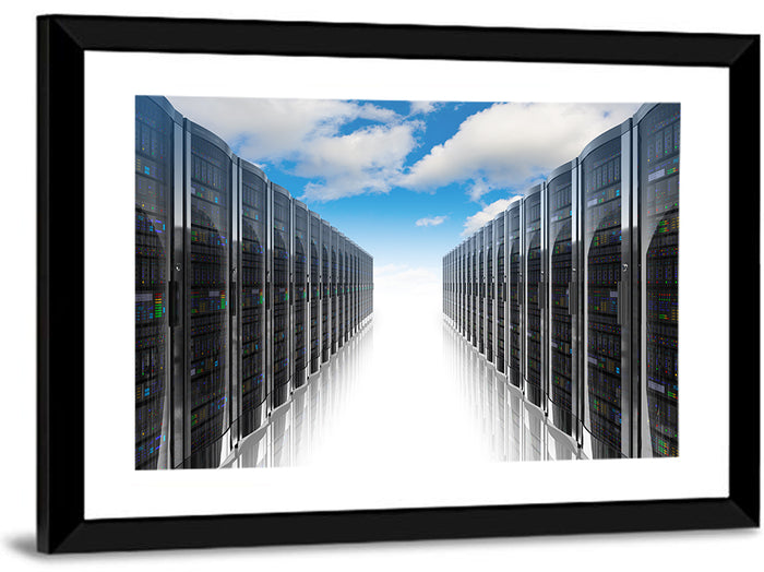 Data Center Corridor Cloudscape Wall Art as a framed print