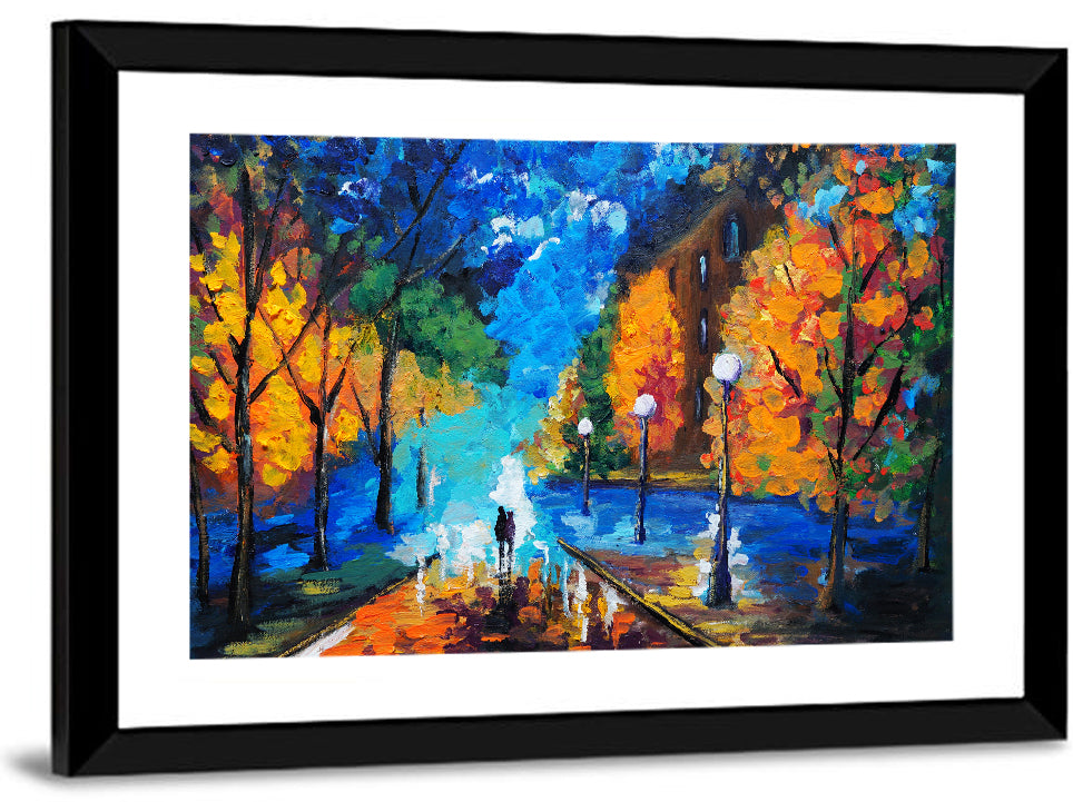 Rainy Evening Couple Oil Painting Wall Art