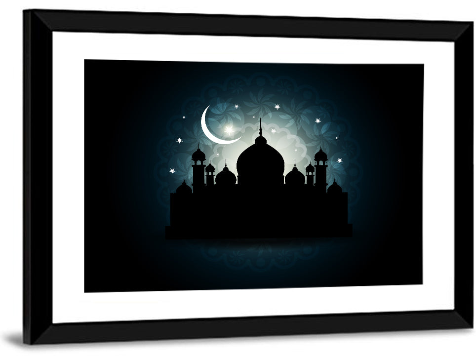 Mosque Silhouette with Crescent Moon Wall Art