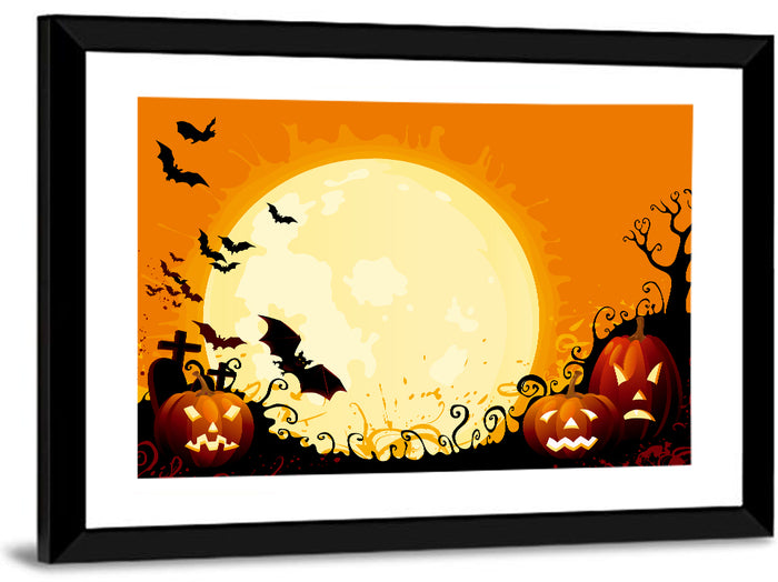 Full Moon Halloween Illustration Wall Art as a framed print