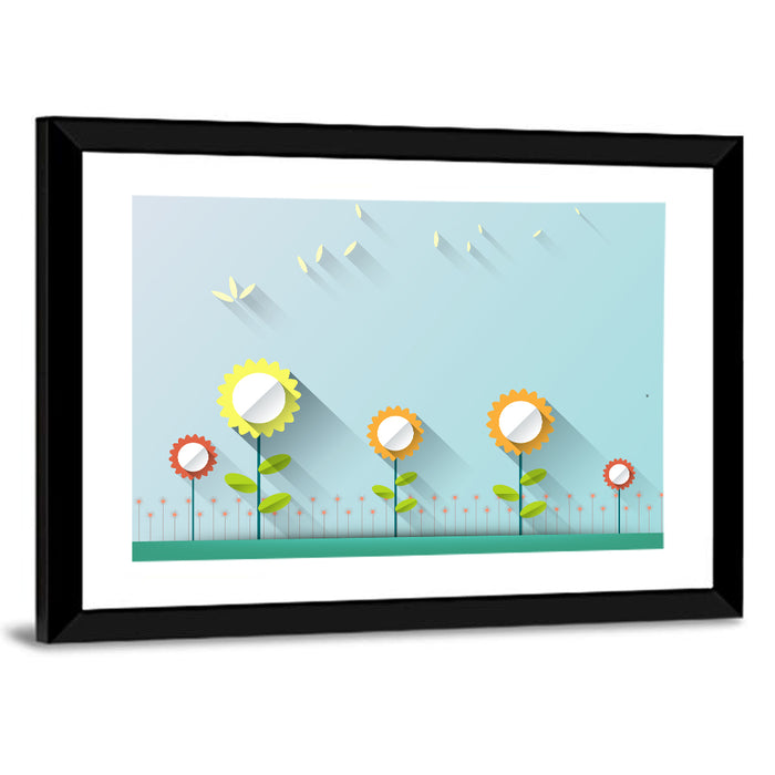 Layered Paper Flowers Illustration Wall Art as a framed print