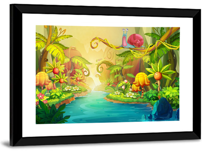Fairy River with Snail Wall Art as a framed print