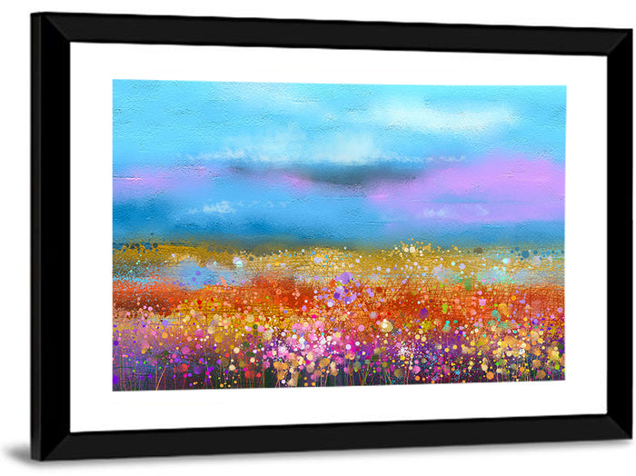 Blue Sky Meadow Wildflowers Wall Art as a framed print