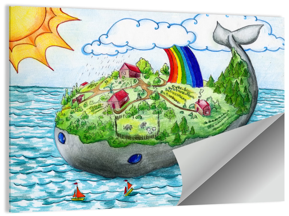 Whale Island Illustration Wall Art