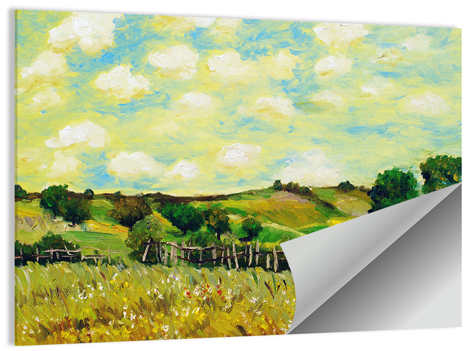 Rustic Farm Village Illustration Wall Art