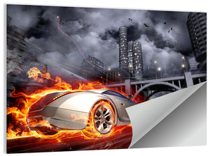 Fire Car Illustration Wall Art