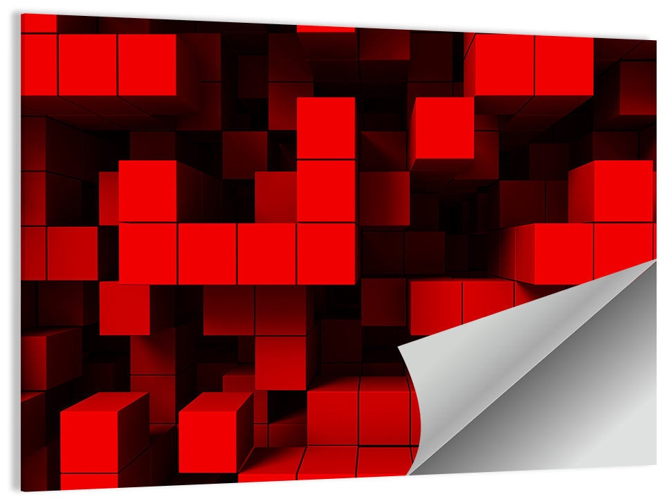 Crimson Cubes Geometric Pattern Wall Art