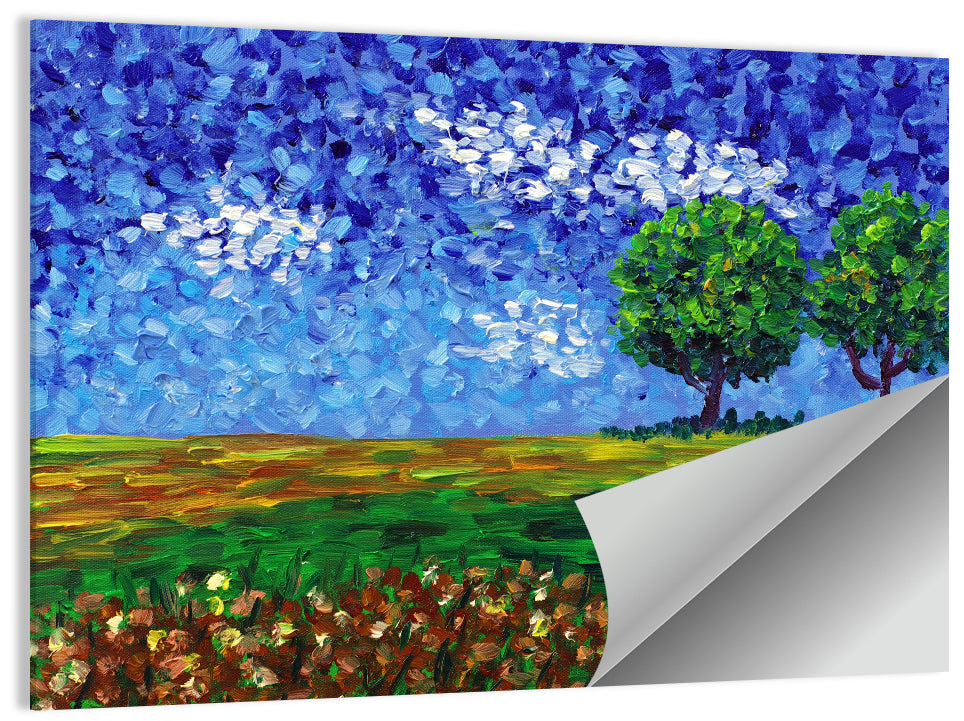 Patchwork Field with Two Trees Wall Art