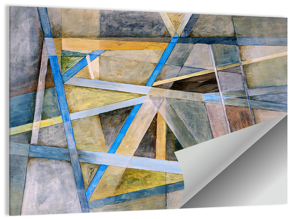 Blue and Gold Geometric Abstraction Wall Art