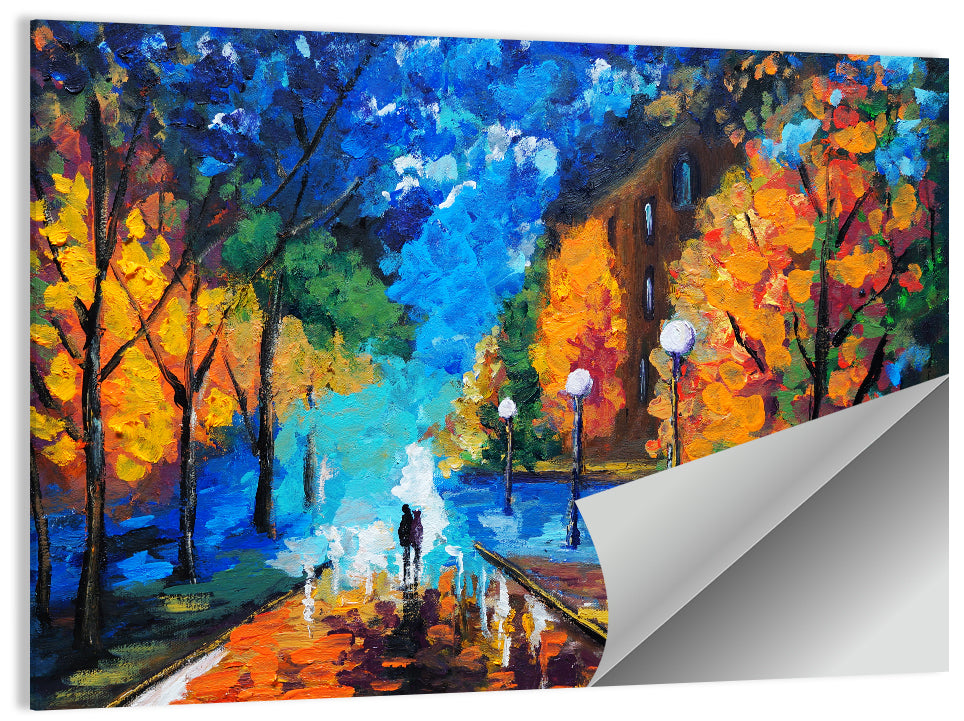 Rainy Evening Couple Oil Painting Wall Art