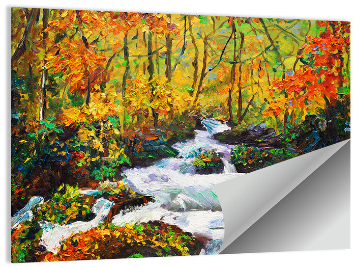 Autumn Forest Stream with Rapids Wall Art as a poster print