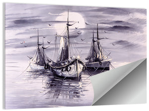 Boats In Sea Painting Wall Art