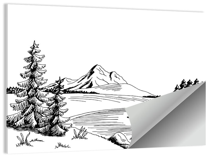 Pine, Peak and River Line Wall Art as a poster print