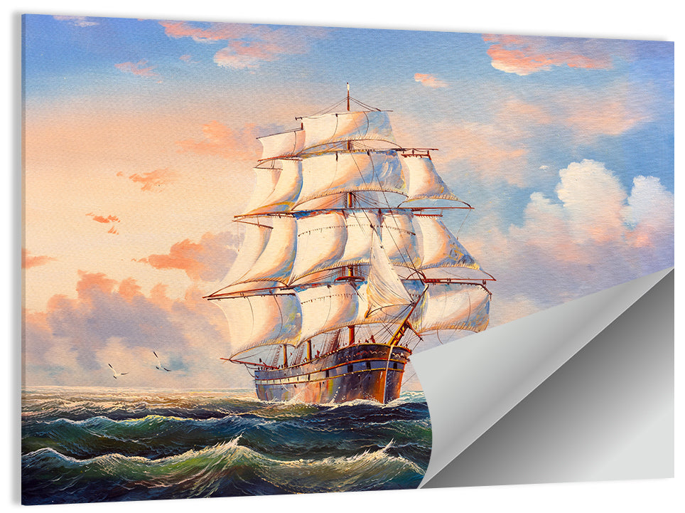Tall Ship at Golden Sunset Wall Art