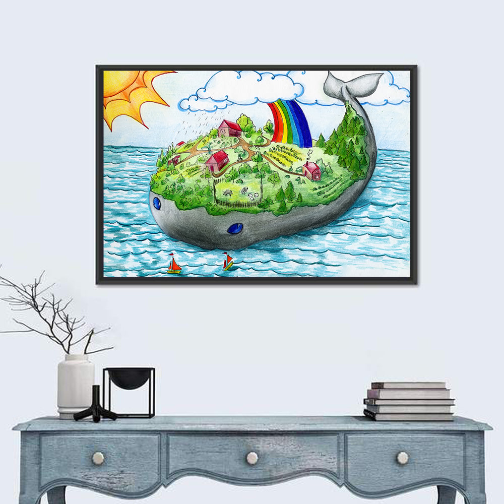 Whale Island Illustration Wall Art