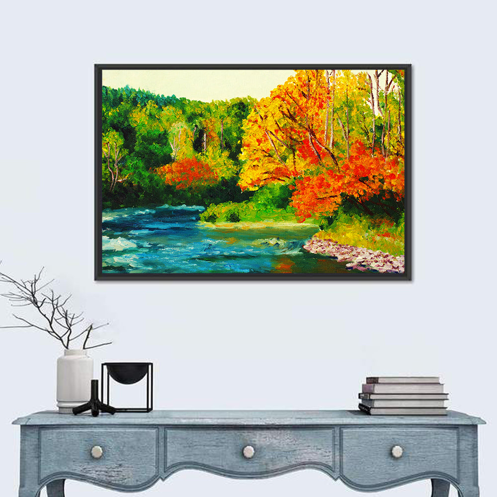 Maple River in Autumn Wall Art in a room, landscape