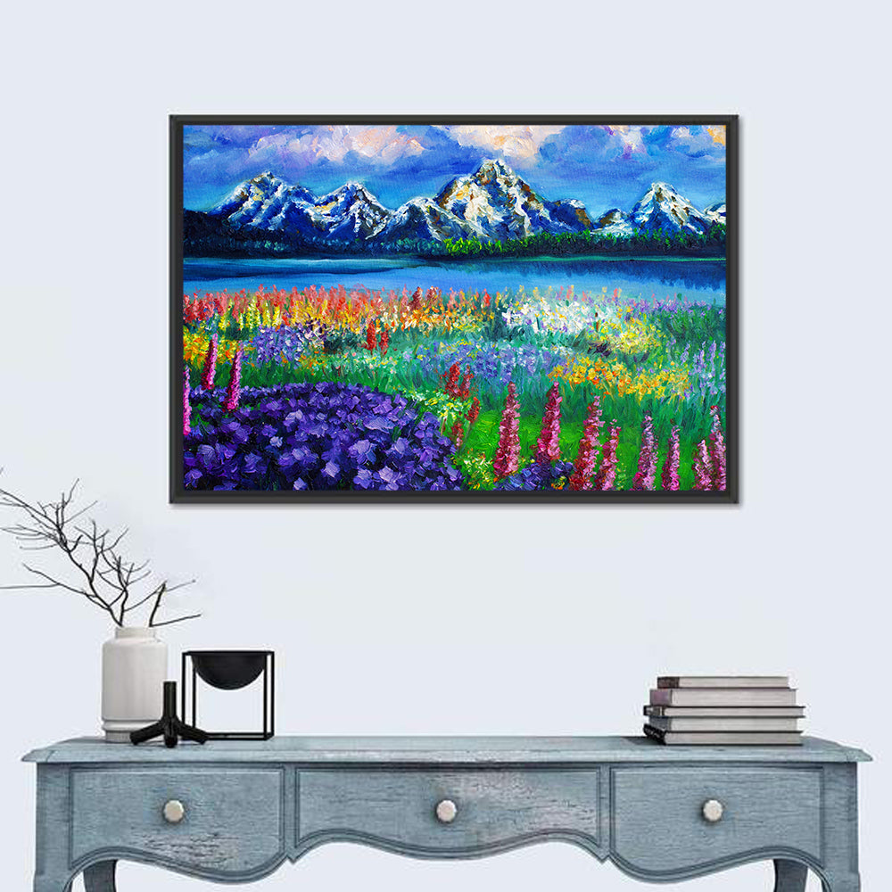 Alpine Lupine Meadow Landscape Wall Art in a room, landscape