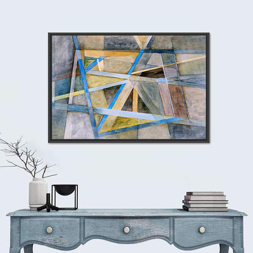 Blue and Gold Geometric Abstraction Wall Art