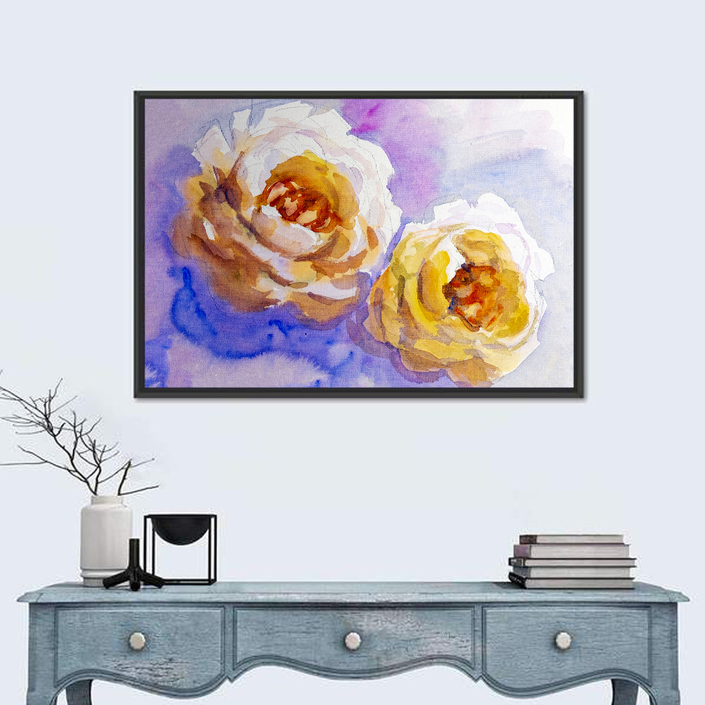 Diagonal Rose Pair Study Wall Art in a room, landscape