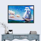 Sailboat with White Sails Seascape Wall Art