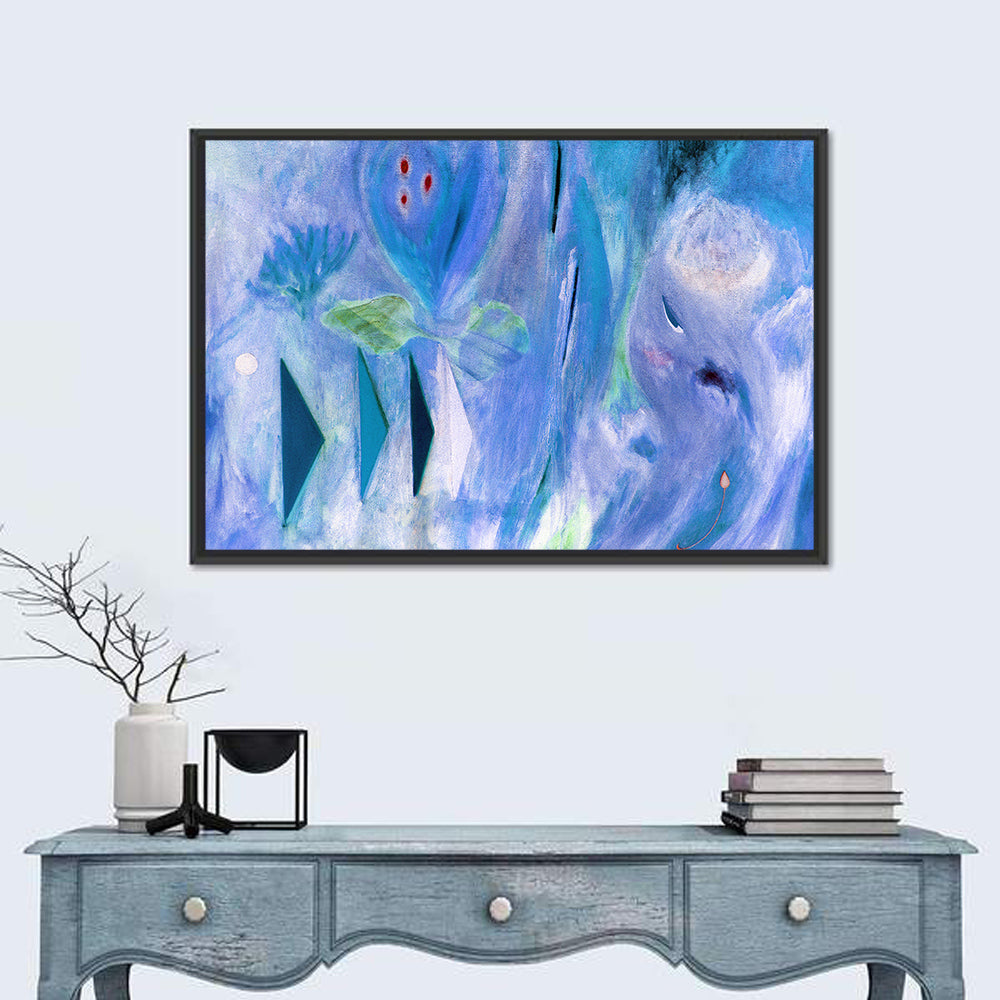 Bluish Textured Abstract Wall Art in a room, landscape