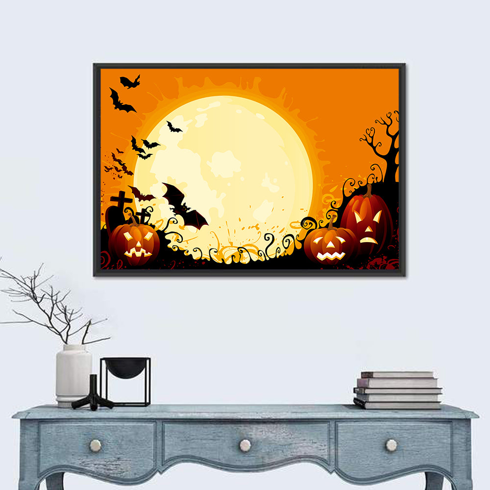 Full Moon Halloween Illustration Wall Art