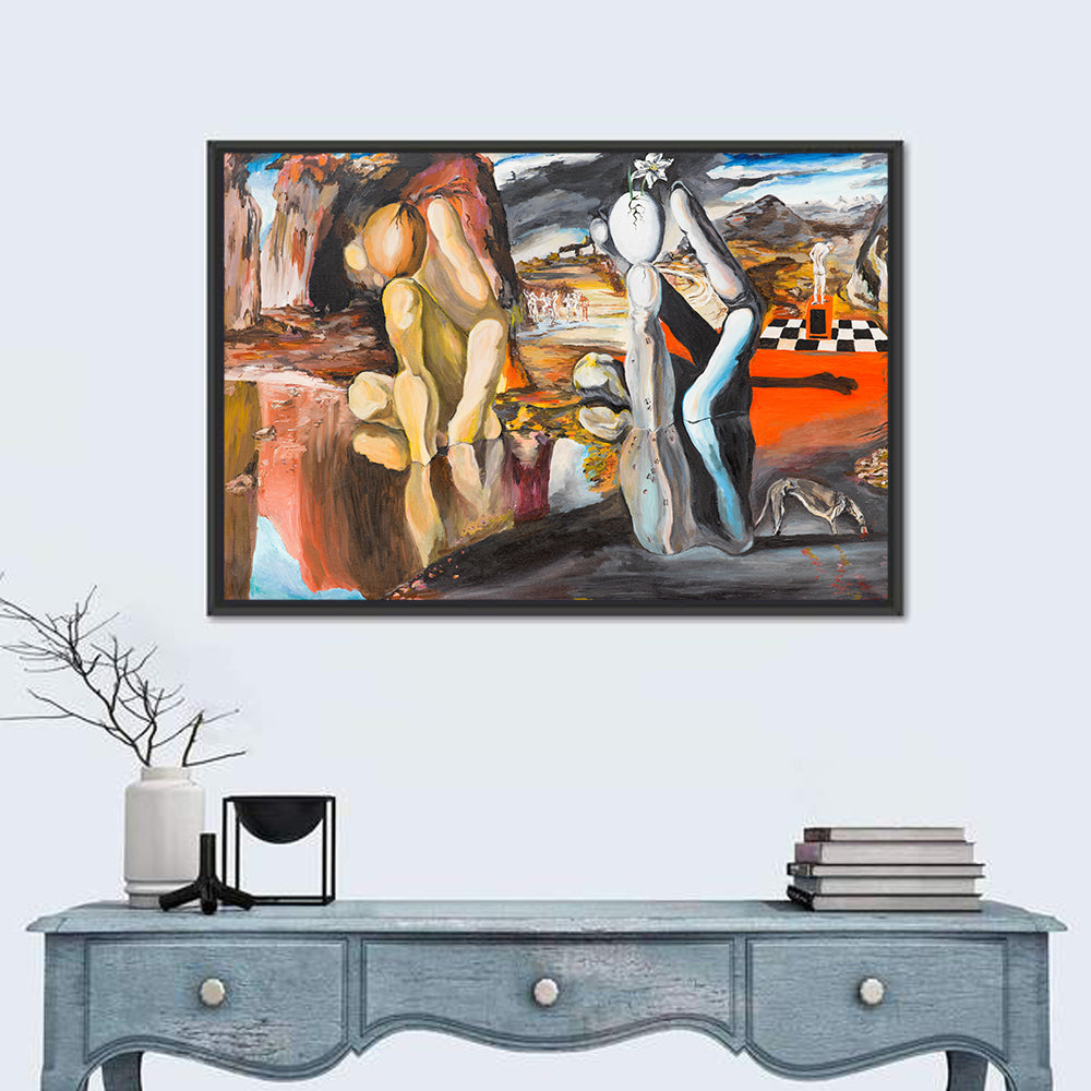 Metamorphosis of Narcissus Split Scene Wall Art in a room, landscape