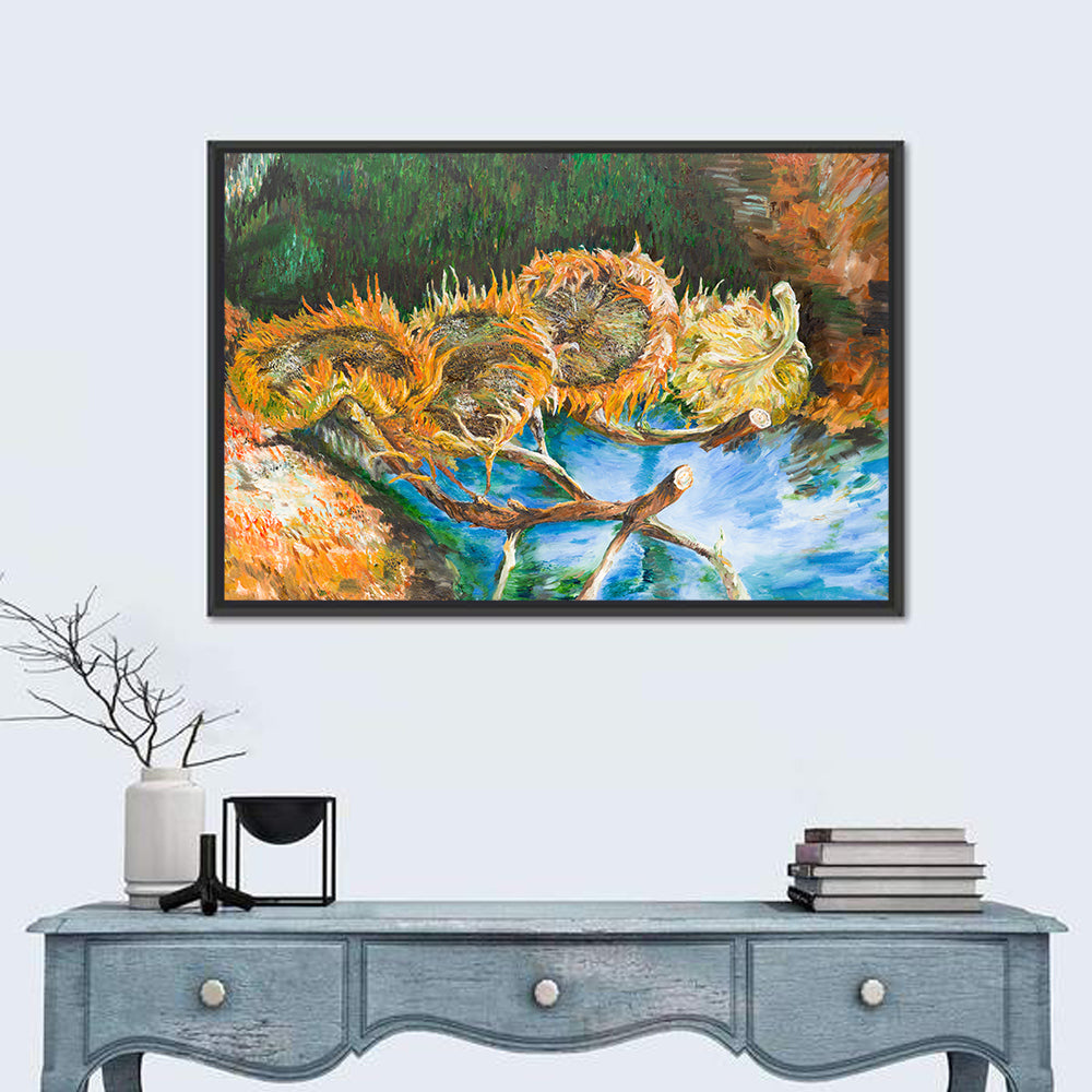 Four Sunflowers Over Water Wall Art