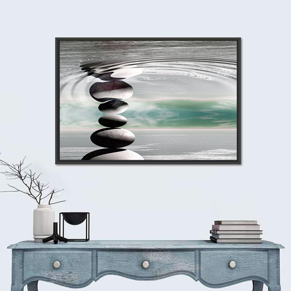 Zen Stones Reflection Wall Art in a room, landscape