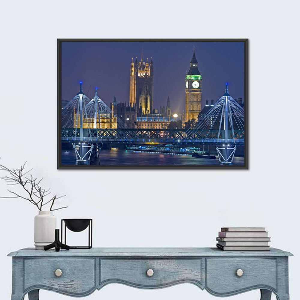 Big Ben Night Skyline Wall Art in a room, landscape