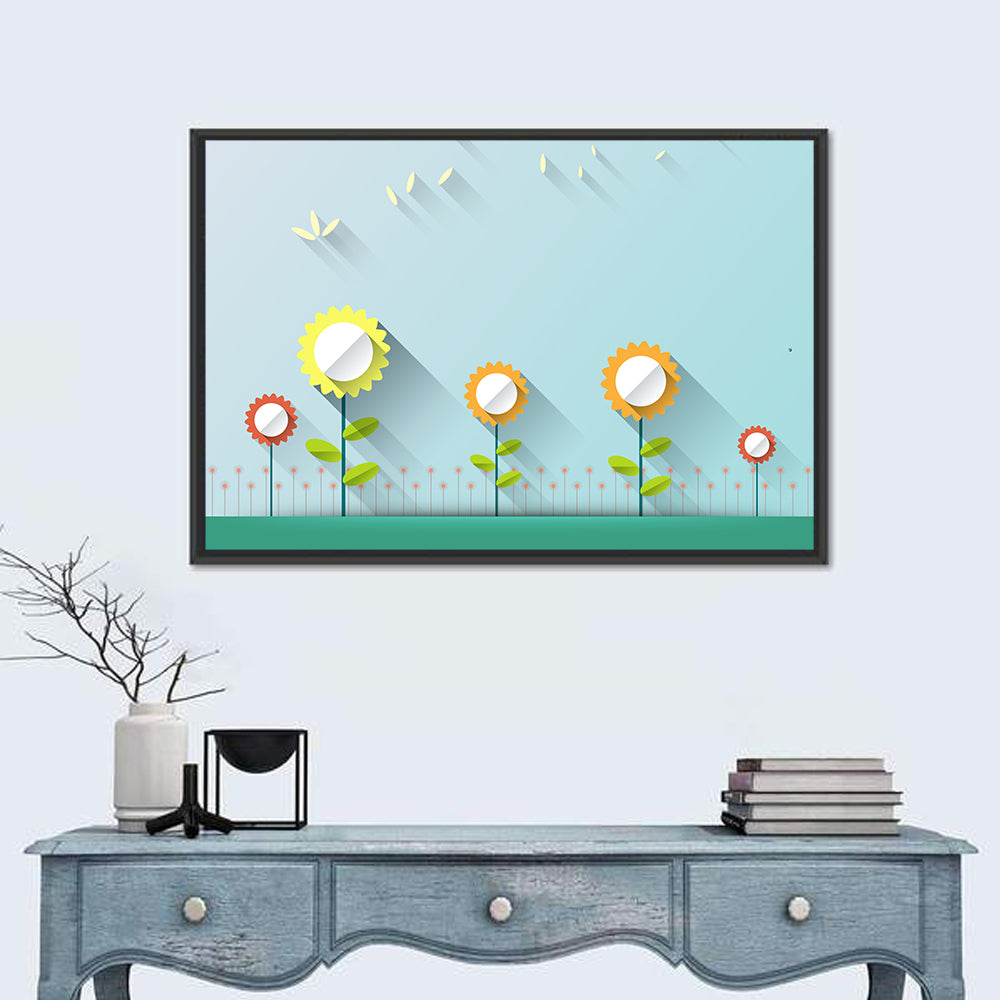 Layered Paper Flowers Illustration Wall Art in a room, landscape