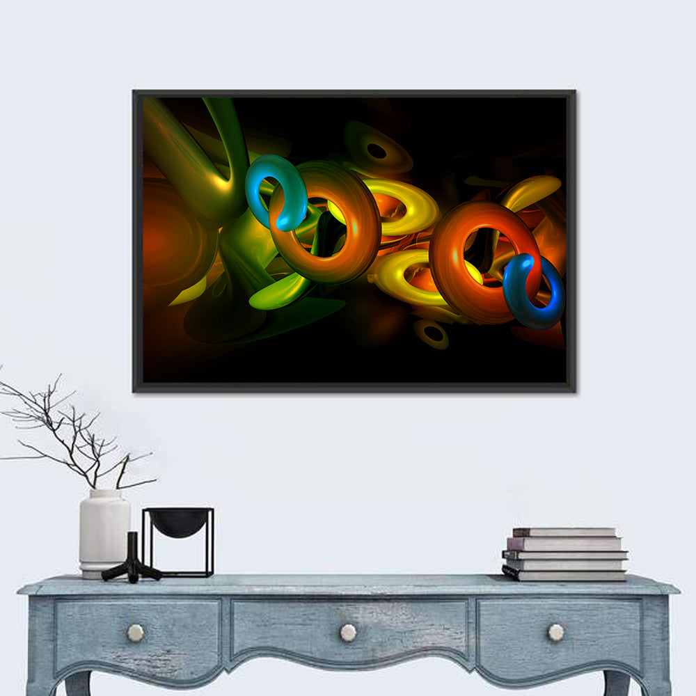 Colorful 3d Geometric Rings Wall Art