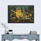 Nocturnal City Street with Golden Lights Wall Art