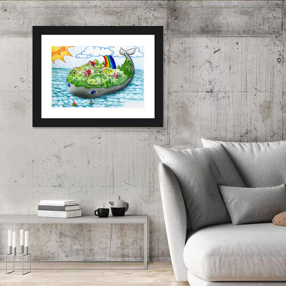 Whale Island Illustration Wall Art