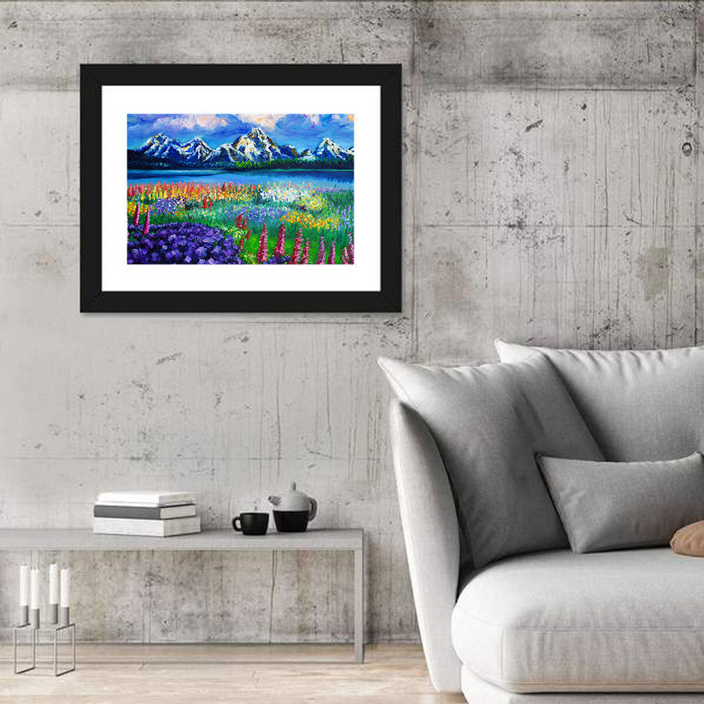 Alpine Lupine Meadow Landscape Wall Art in a room, landscape