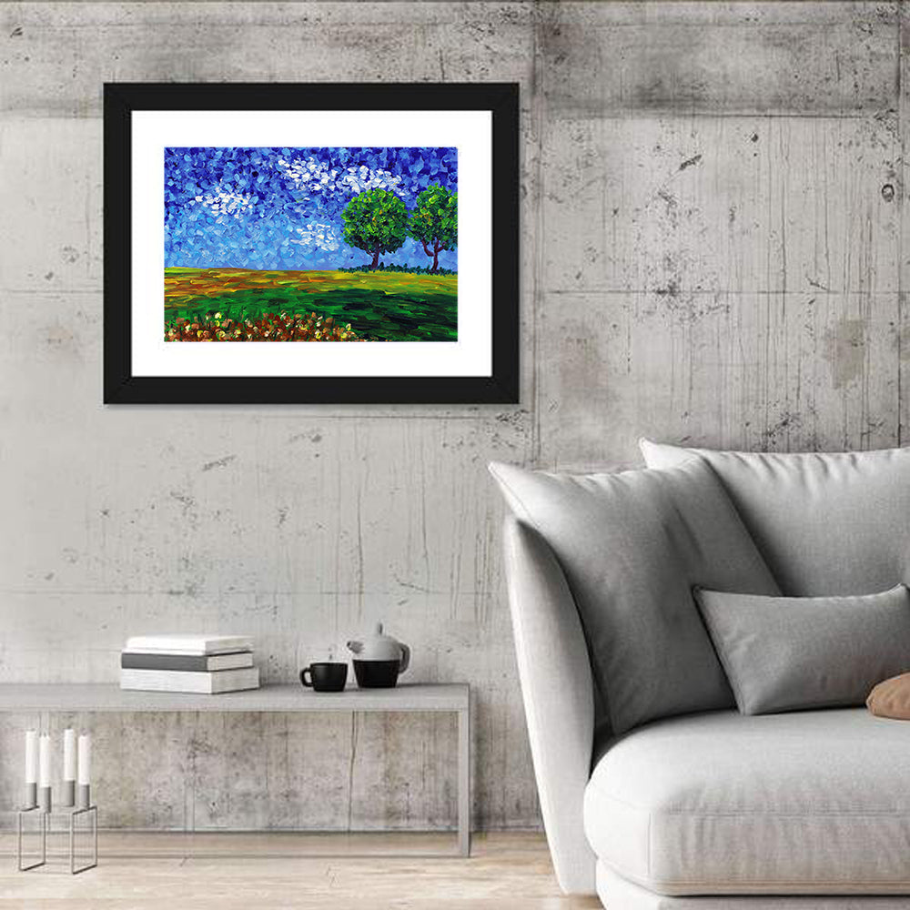 Patchwork Field with Two Trees Wall Art