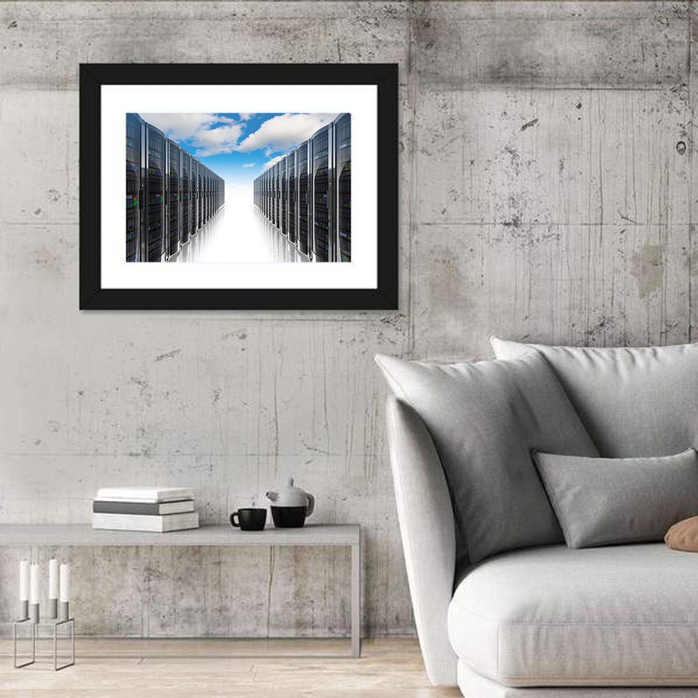 Data Center Corridor Cloudscape Wall Art in a room, landscape