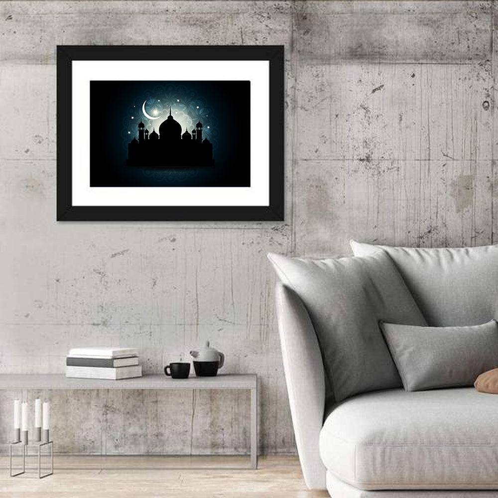 Mosque Silhouette with Crescent Moon Wall Art
