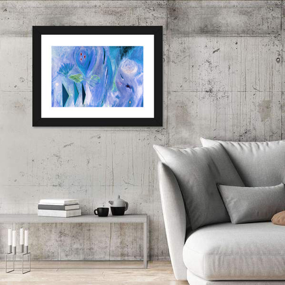 Bluish Textured Abstract Wall Art in a room, landscape
