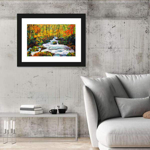 Autumn Forest Stream with Rapids Wall Art
